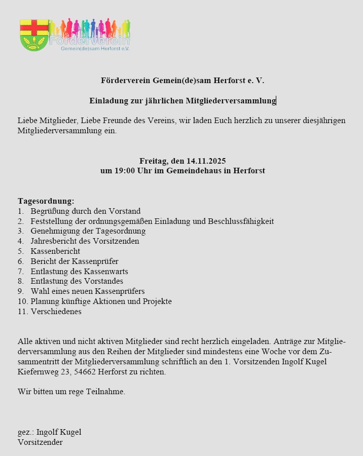 Einladung Mitgliederversammlung 2025